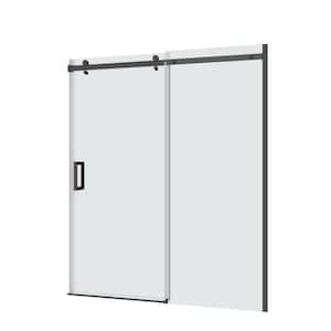 60 in. W x 74 in. H Single Sliding Frameless Shower Door in Matte Black with Smooth Sliding and 5/16 in. 8 mm Glass