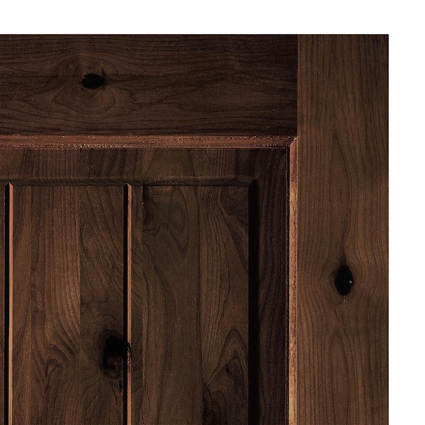 DIY 36 in. x 80 in. Knotty Alder Sq. Top VG Left-Hand Red Mahogany Stain Wood Front Door Kit w/ Quick Assemble Jamb