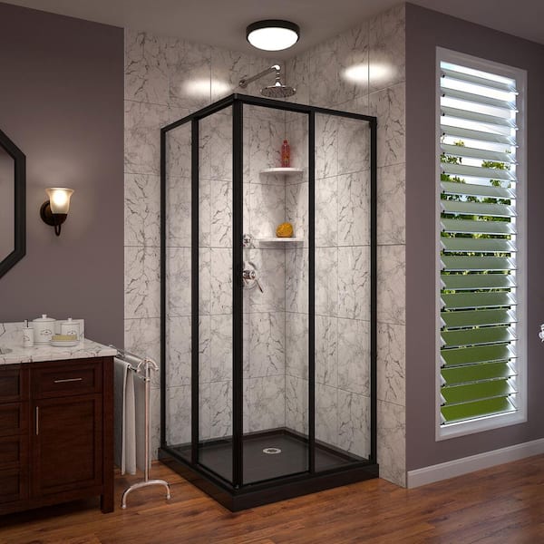 French Corner 40-1/2 Inch D x 40-1/2 Inch W x 72 Inch H Framed Sliding  Shower Enclosure in Satin Black