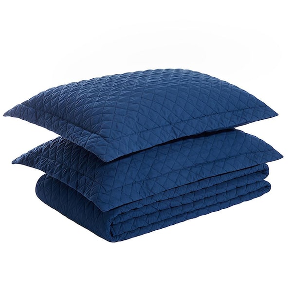 NexHome 3-Piece Blue Quilted Microfiber Queen Comforter Set (1x Comforter, 2x Pillowcases)