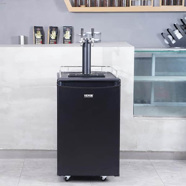 Beer Kegerator, Dual Tap Draft Beer Dispenser, Full Size Keg Refrigerator With Shelves, CO2 Cylinder, Drip Tray and Rail