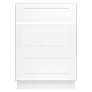 24 in. W x 24 in. D x 34.5 in. H in Shaker White Plywood Ready to Assemble Floor Base Kitchen Cabinet with 3 Drawers