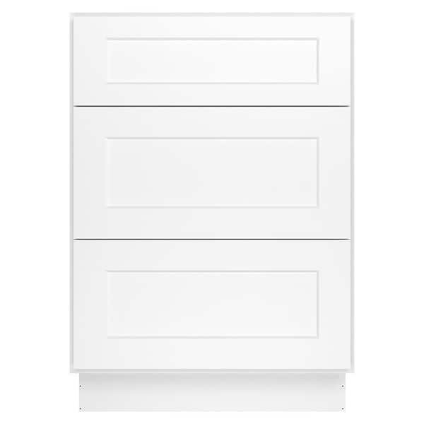 HOMEIBRO 24 in. W x 24 in. D x 34.5 in. H in Shaker White Plywood Ready to Assemble Floor Base Kitchen Cabinet with 3 Drawers