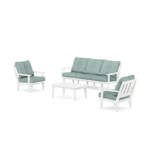 Oxford 4-Pcs Plastic Patio Conversation Set with Sofa in White/Glacier Spa Cushions