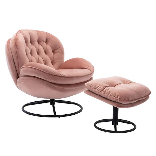 Unbranded 32 in. Pink Velvet Arm Chair with Ottoman