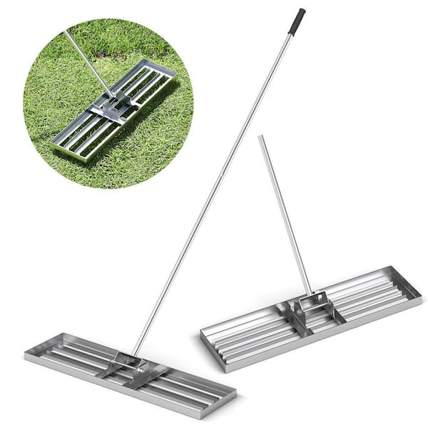 67 in. H x 36 in. W Steel Lawn Leveling Rake in Silver