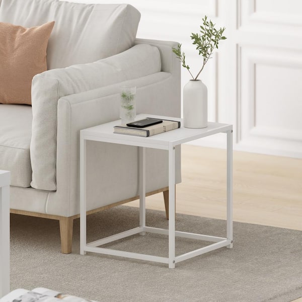 Furinno Camnus 15.75 in. Solid White/White Square Wood End Table with Casters
