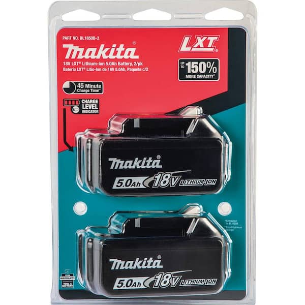 Awaken petticoat spring Makita 18V LXT Lithium-Ion High Capacity Battery Pack 5.0 Ah with LED  Charge Level Indicator (2-Pack) BL1850B-2 - The Home Depot