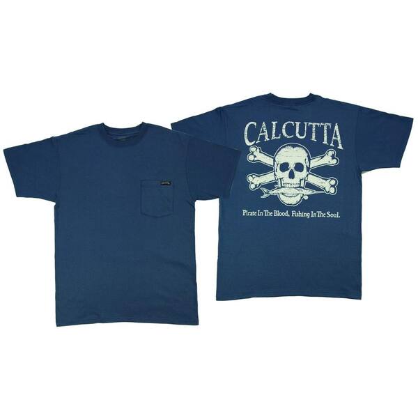 Calcutta Adult Medium Original Logo Short Sleeved Front Pocket T-Shirt in Denim Blue