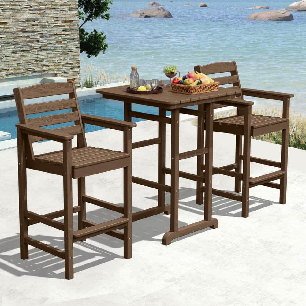3-Pieces HDPE Plastic Square 46 in. Outdoor Bar Set in Brown price history on PriceWatchPro