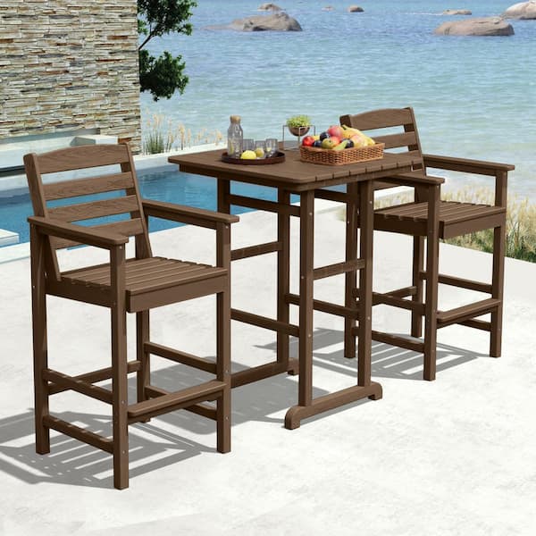 3-Pieces HDPE Plastic Square 46 in. Outdoor Bar Set in Brown