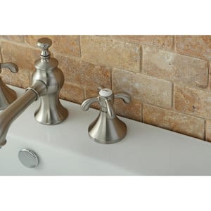Tear Drop Cross 8 in. Widespread 2-Handle Mid-Arc Bathroom Faucet in Brushed Nickel
