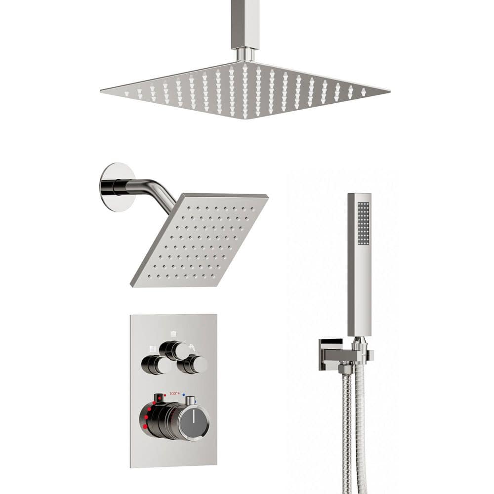 Thermostatic 7-Spray 12 in. Ceiling Mount Shower Faucet 2.5 GPM with High Pressure in Chrome (Valve Included) price history on PriceWatchPro