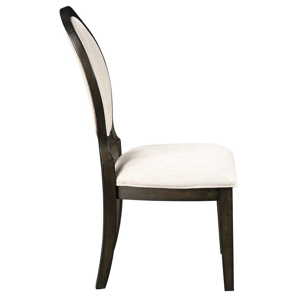 Ivory Linen Upholstered Side Chair with Dark Wood Frame