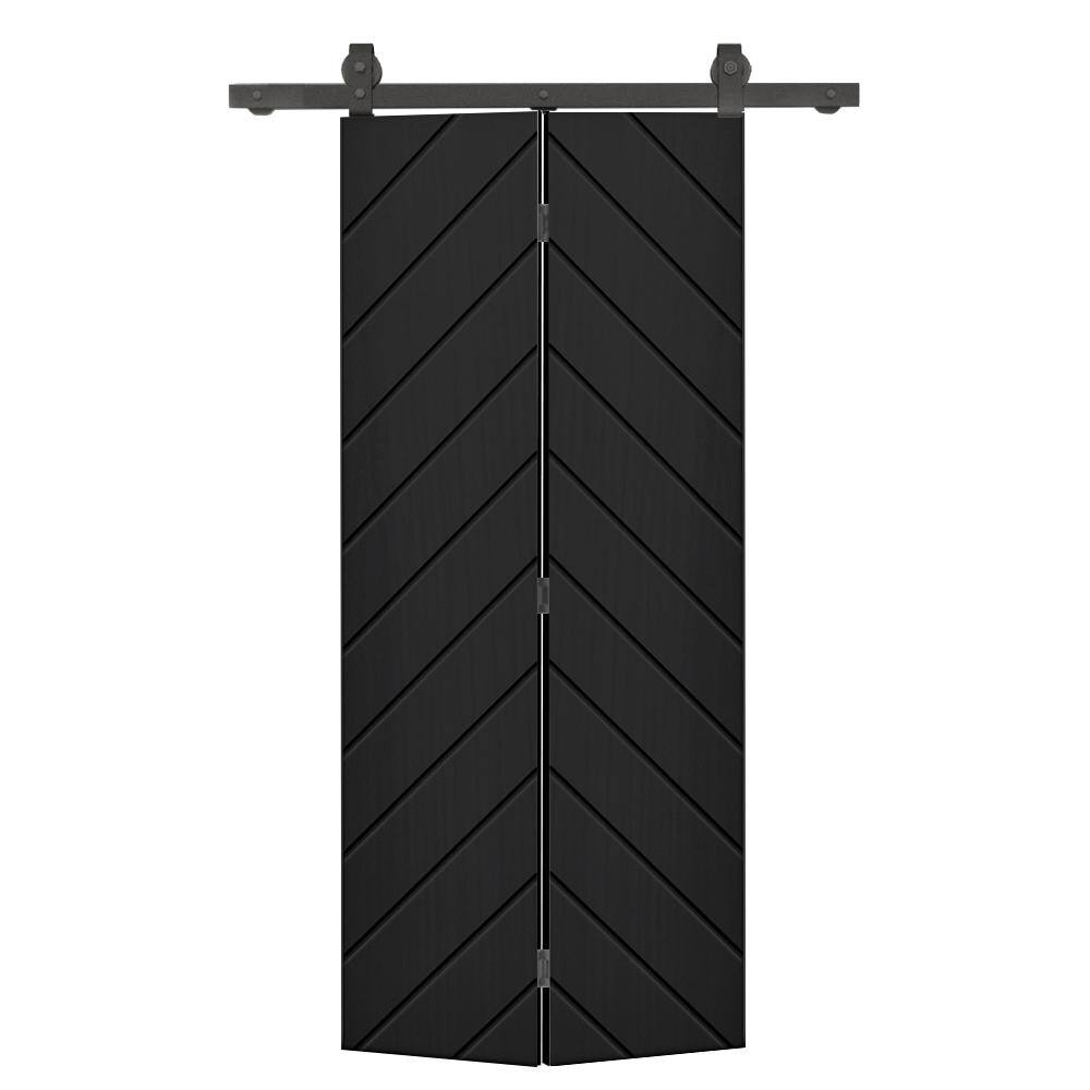 CALHOME Herringbone 36 in. x 80 in. Hollow Core Black Painted MDF