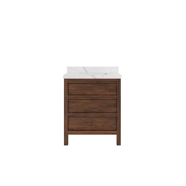 Willow Collections Elizabeth Teak 30 in. W x 22 in. D x 36 in. H Single Sink Bath Vanity Center in Dark Walnut with 2" Calacatta Laza Top