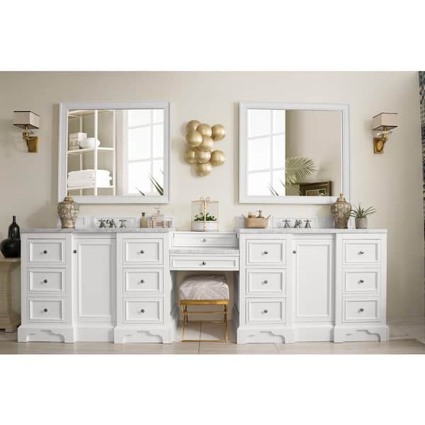 De Soto 120.50 in. W x 23.5 in. D x 36.3 in. H Double Bath Vanity in Bright White with Solid Surface Top in Arctic Fall