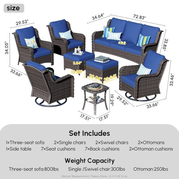 HOOOWOOO Oreille Brown 8-Piece Wicker Outdoor Patio