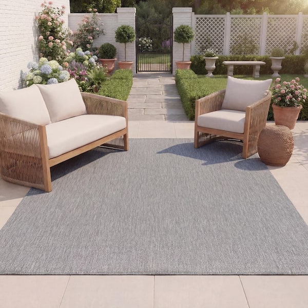 Beach House Gray 8 ft. x 10 ft. Solid Marle Indoor/Outdoor Area Rug