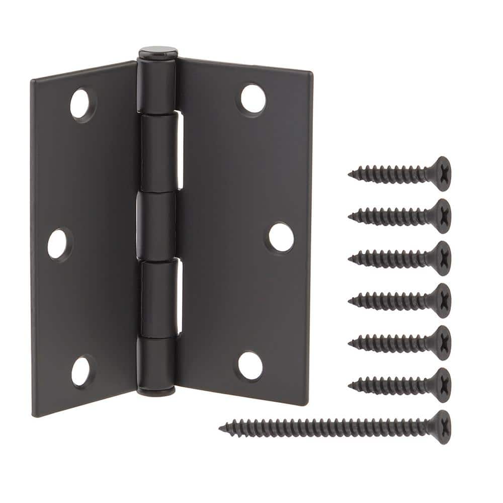 3-1/2 in. Square Radius Matte Black Squeak-Free Door Hinge