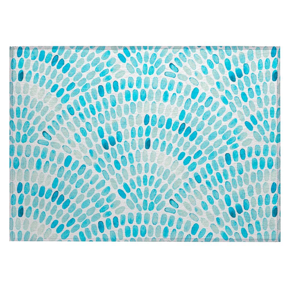 Surfside 1 ft. 8 in. x 2 ft. 6 in. Blue Geometric Indoor/Outdoor Area Rug