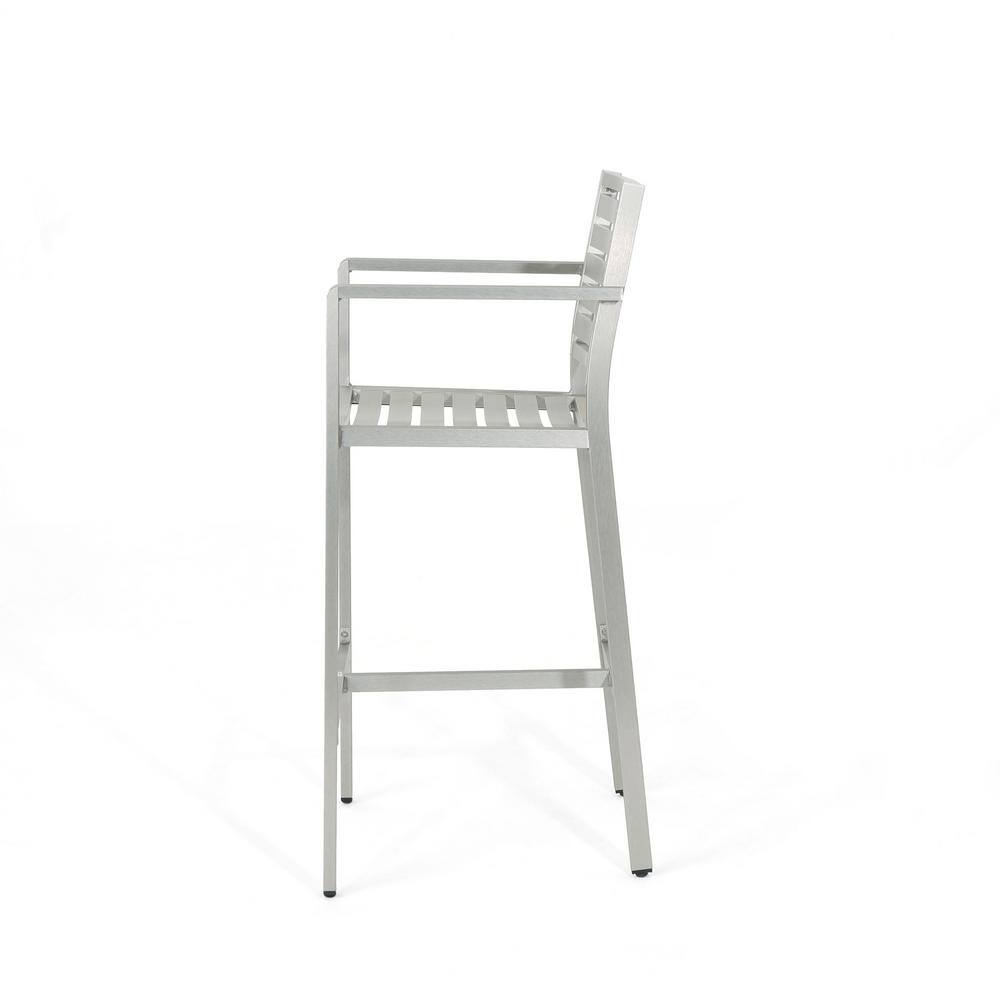 Modern Silver 5-Piece Aluminum Bar Set with Square Glass Top