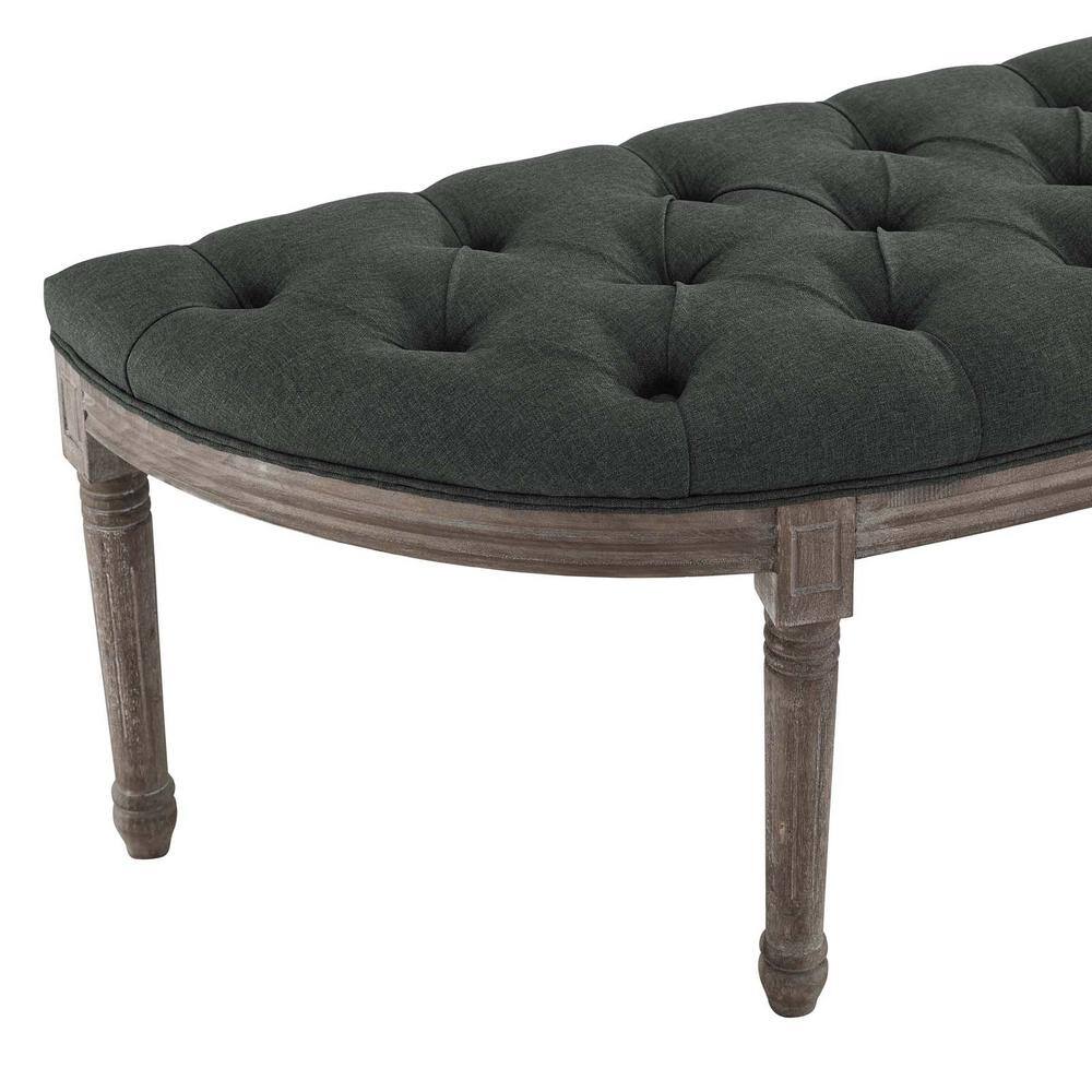 Gray Tufted Semi-Circle Upholstered Bench with Turned Legs