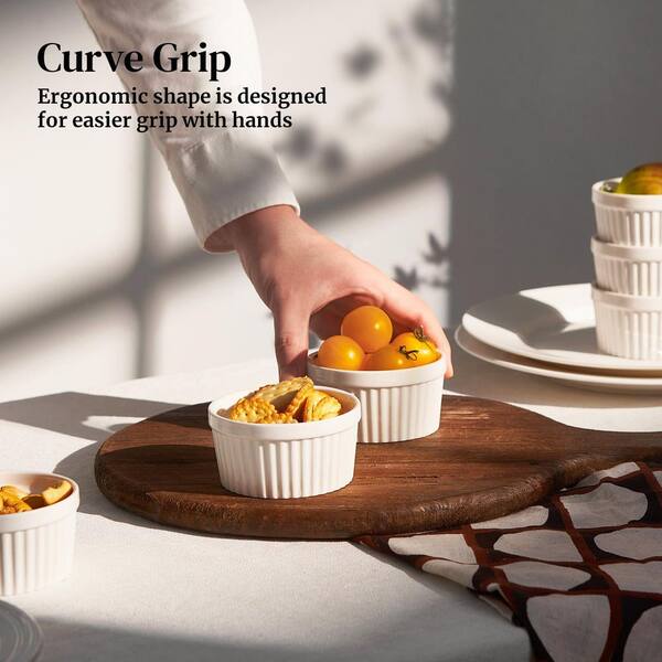 4 oz. Porcelain Ramekins and Custard Cups for Creme Brulee, Souffle, Baking, and Dipping Sauce Dish, White (6-Pack)