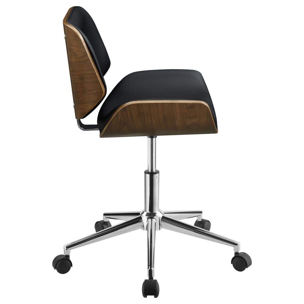 Black Leather Swivel Armless Desk Chair with Metal Base