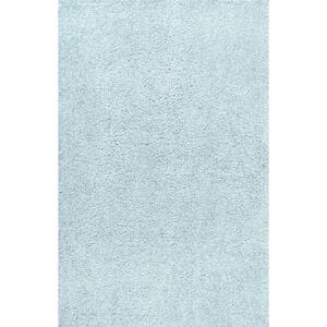 Light Blue 5 ft. x 7 ft. Clayton Coastal Solid Glam Shag Machine-Washable Area Rug