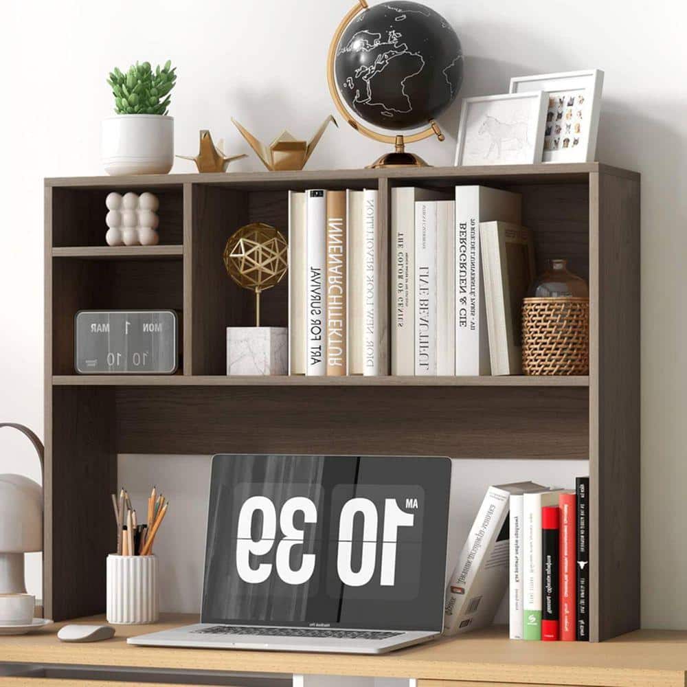 フック Grey 37 in. x 29 in. Wood Classic Desktop Bookshelf Z0F9JWT6FN