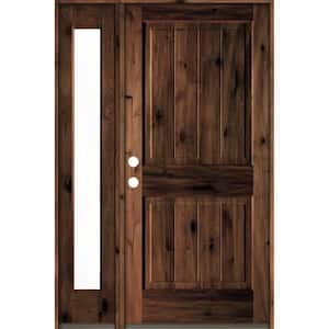 50 in. x 80 in. Rustic Knotty Alder Right-Hand/Inswing Clear Glass Red Mahogany Stain Wood Prehung Front Door w/Sidelite