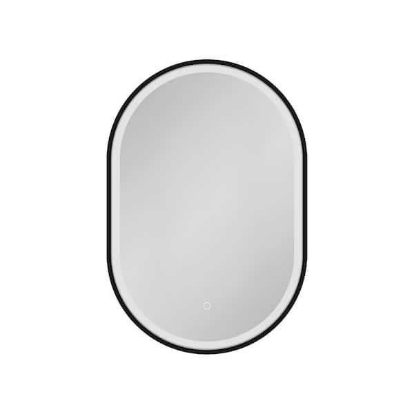 Adrinfly Modern and High-Quality 4.9 in. W x 31 in. H LED Oval Metal Medicine Cabinet with Mirror, Removable 3-Shelves in Black