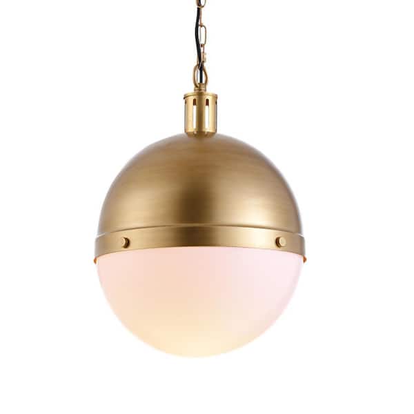 Unbranded Decomus 100 -Watt 1-Light Gold Shade Pendant Light with White Aryclic Shade, No Bulbs Included