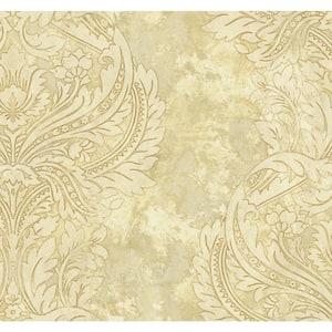 Newton Damask Metallic Gold and Off-White Paper Strippable Roll (Covers 60.75 sq. ft.)