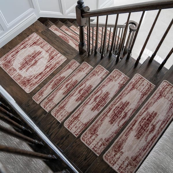 Mirage Maroon 9 in. H x 32 in. H Durable Polyester Stair Tread Cover (Set of 13)