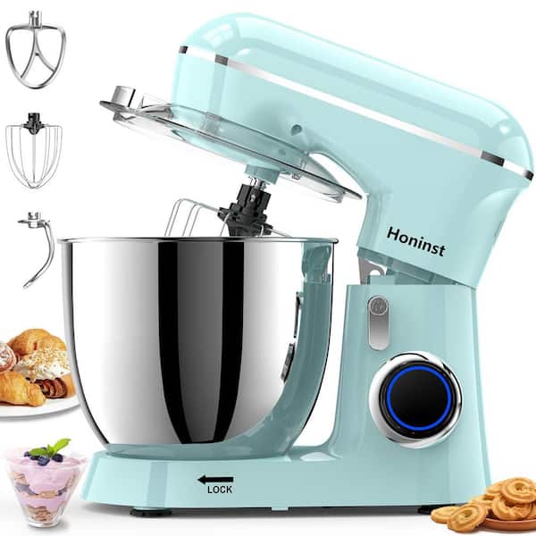 JEREMY CASS BigChef 6.5 Qt. 650-Watt 10-Speed Baby Blue Stand Mixer with Dough Hook, Whisk and Beater