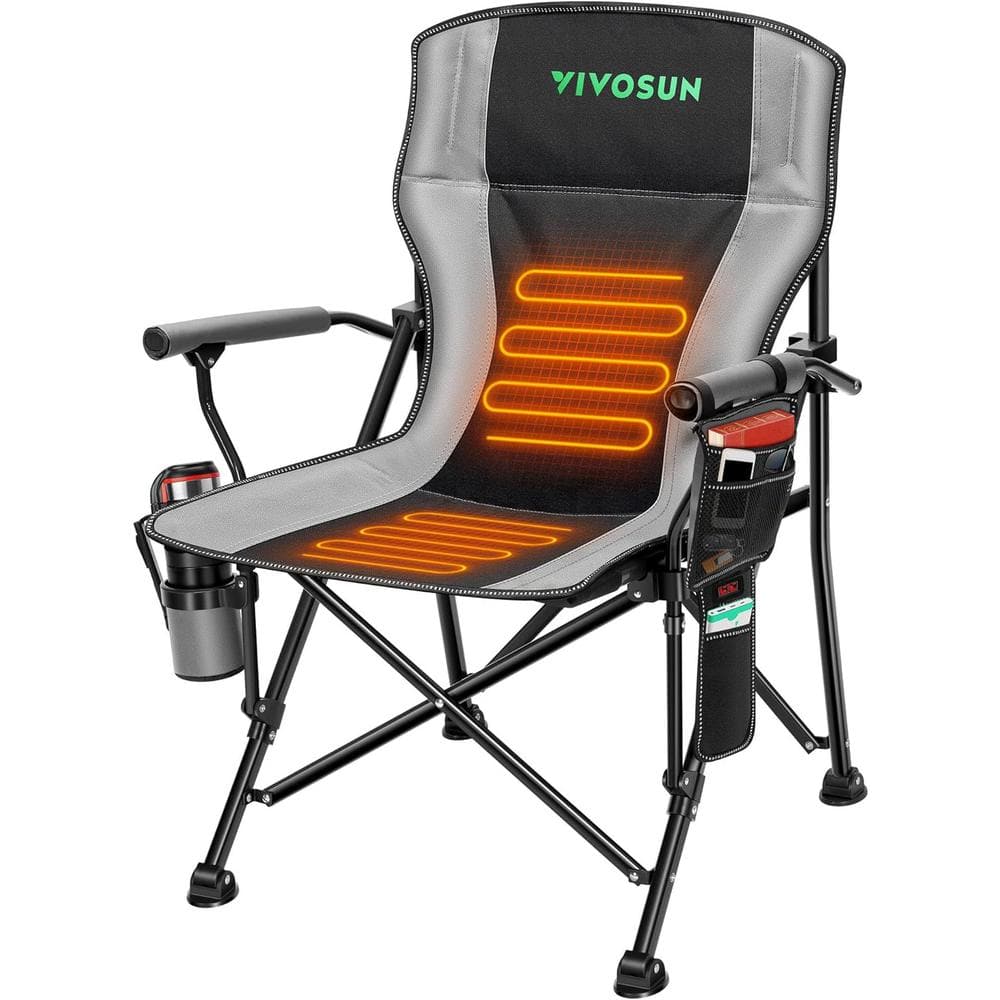  Heated Camping Chair, Heated Portable Folding Chair with Cup  Holder, Heats Back and Seat, 3 Adjustable Heat Levels, Up to 300 lbs,  Perfect for Outdoor Activities, Sports, Beach - Battery NOT