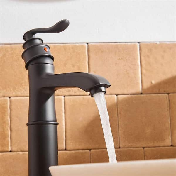 HEYMYTAP Single Handle Black Bathroom Faucet For Vessel Sinks – Tall Faucet With Pop-Up Drain, Pre-Installed Hoses