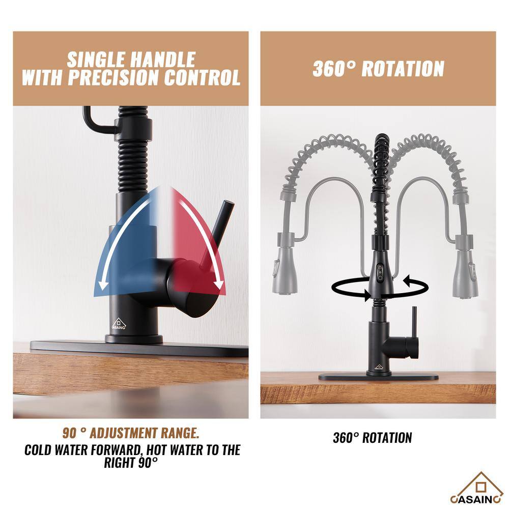 Matte Black Stainless Steel Pull-Down Kitchen Faucet with Spray