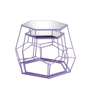 Kristy 22 in. H Mirrored Top Purple Nesting Tables (Set of 2)