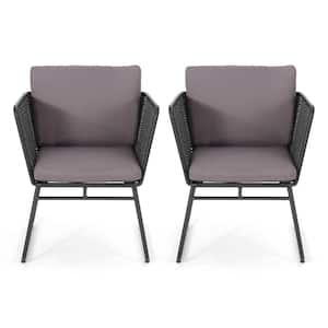 La Jolla Black Removable Cushions Metal Outdoor Lounge Chairs with Grey Cushions (2-Pack)