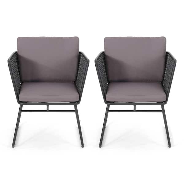 La Jolla Black Removable Cushions Metal Outdoor Patio Lounge Chairs with Grey Cushions (2-Pack)