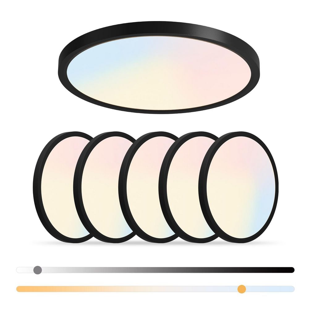 6-Pack 8.7 in. Round Modern Matte Black Ultra-Slim LED Flush Mount Ceiling Light, 5CCT, Dimmable, Ideal for Bedroom price history on PriceWatchPro