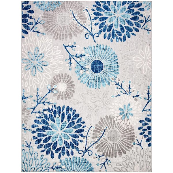 Gray 8 ft. x 10 ft. Floral Synthetic Indoor/Outdoor Area Rug