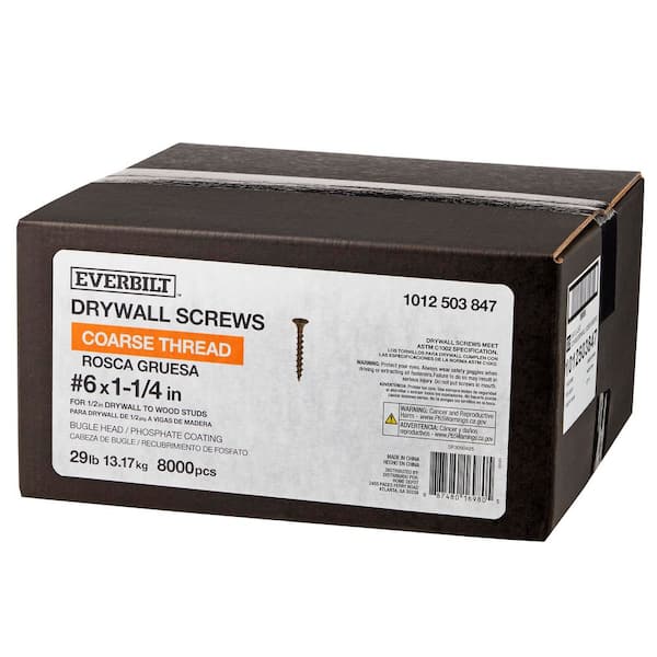 #6 x 1-1/4 2.65 mm Coarse Thread Phillips Bugle Head Phosphate Drywall Screws (29 lbs./8,000-Piece)