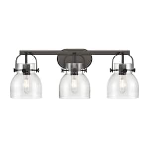 Pilaster II Bell 26.5 in. 3-Light Matte Black Vanity Light with Glass Shade