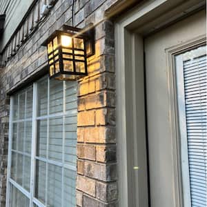 1-Light Black Dusk to Dawn LED Outdoor Wall Lantern Sconce with Clear Glass Shade
