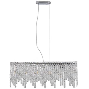 6-light Silver Macrame Crystal Oval Chandelier for Living Room and Kitchen Island with No Bulbs Included