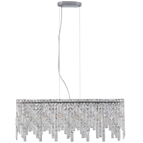 HKMGT 6-light Silver Macrame Crystal Oval Chandelier for Living Room and Kitchen Island with No Bulbs Included